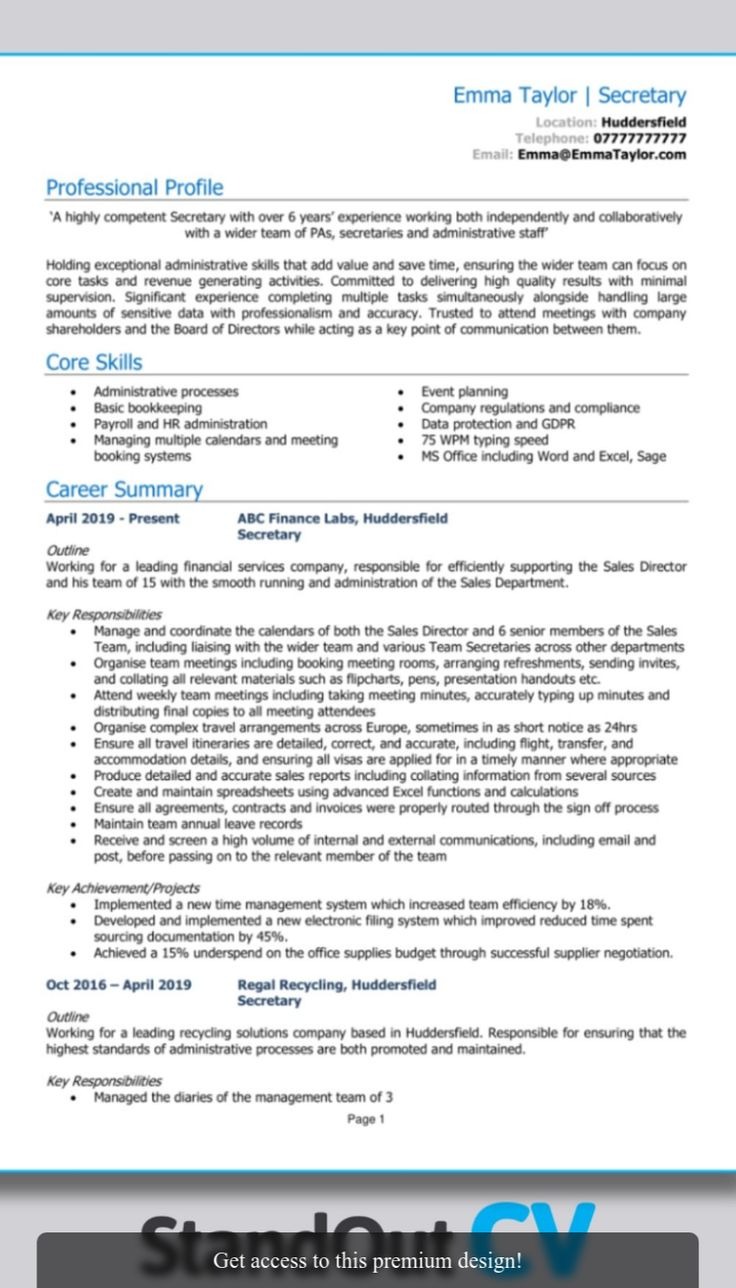 Contoh CV ATS Posisi Sekretaris