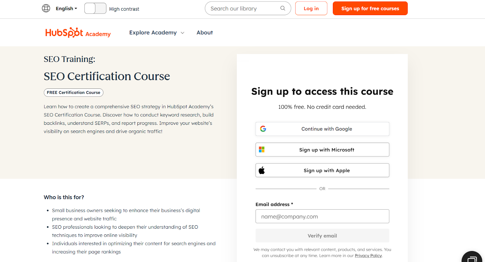 kursus seo online: hubspot