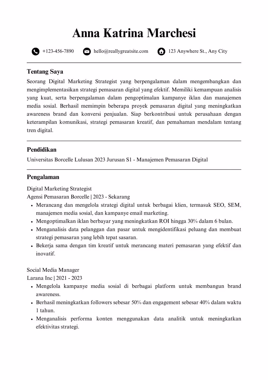 contoh cv ats