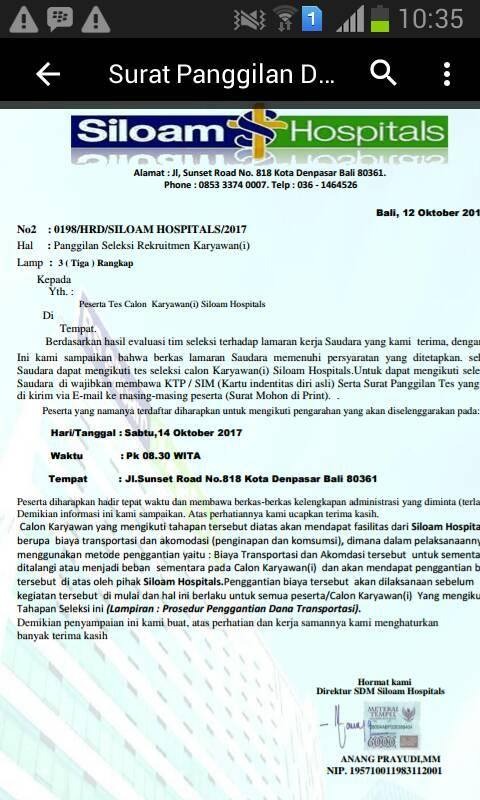 Contoh panggilan kerja palsu Siloam Hospital
