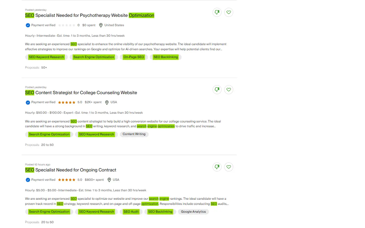 Contoh Kerja Part Time seo specialist