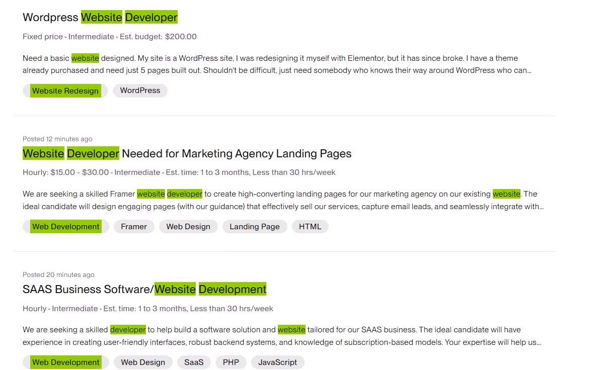 Contoh Kerja Part Time website developer