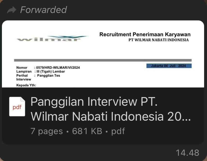Contoh panggilan kerja palsu Wilmar Group