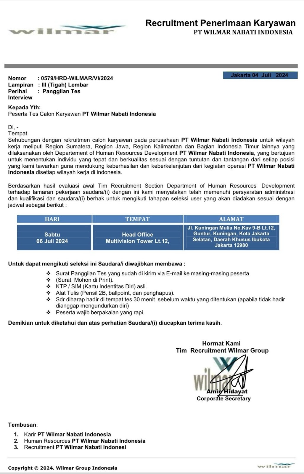 Contoh panggilan kerja palsu Wilmar Group