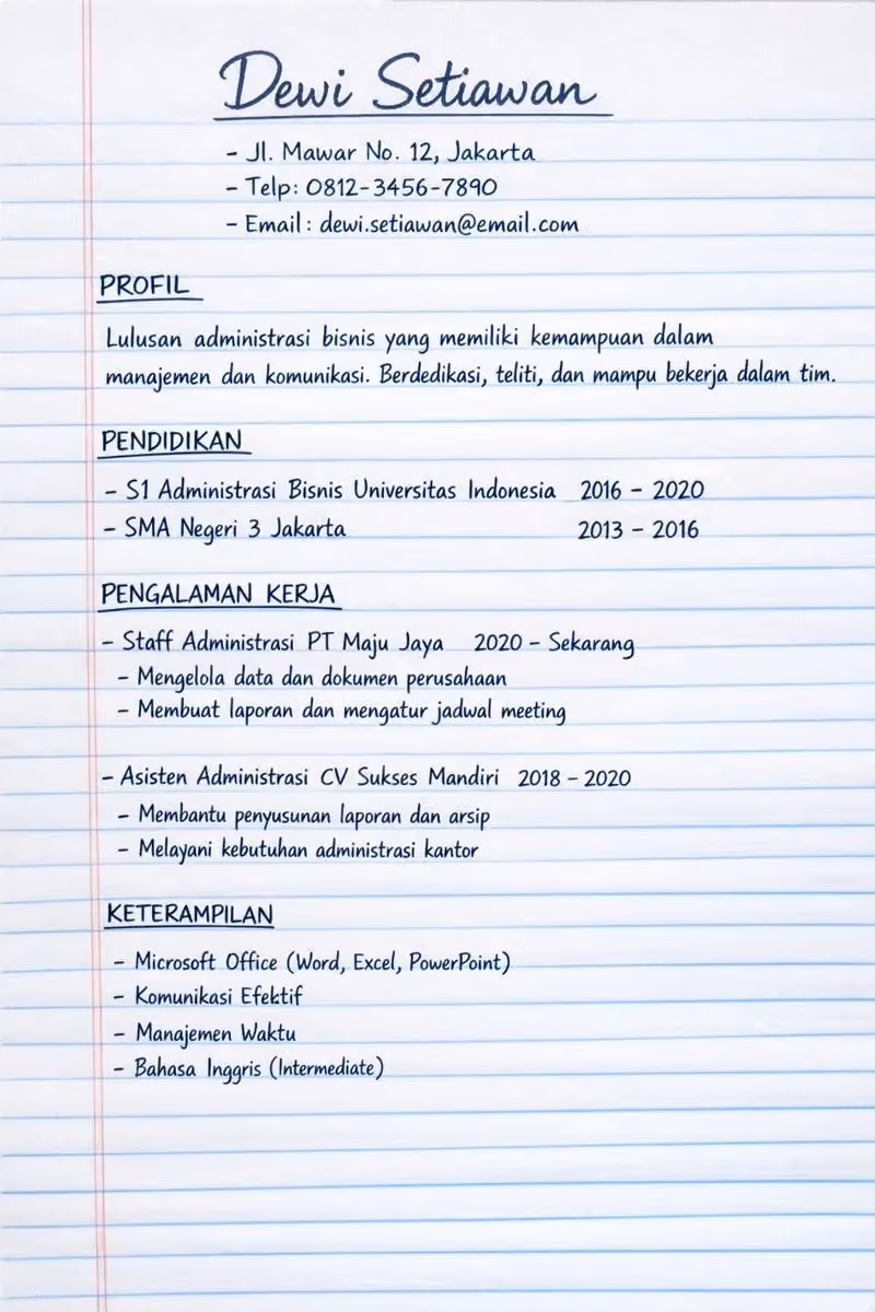 Resume tulisan tangan administrasi bisnis