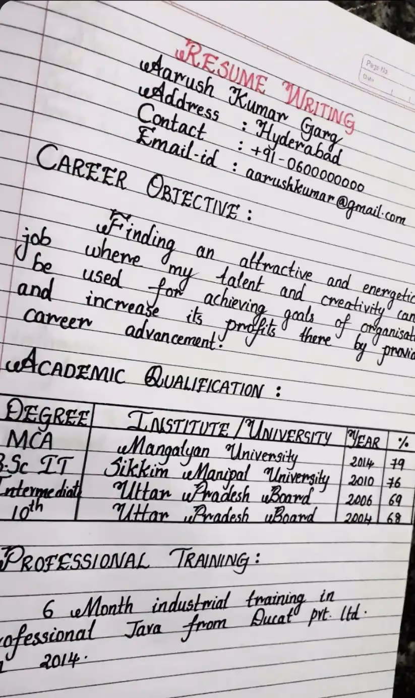 Resume tulisan tangan kreatif