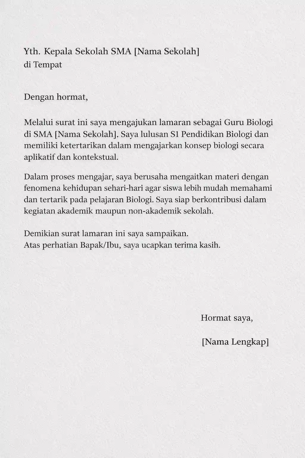 Contoh Surat Lamaran Kerja Guru Biologi