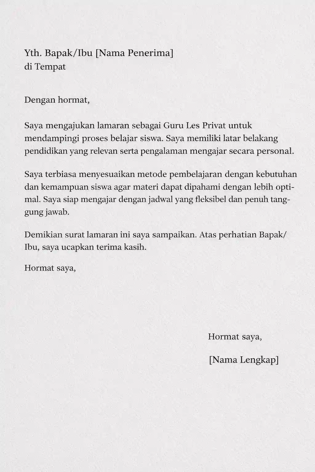 Contoh Surat Lamaran Kerja Guru Les Privat