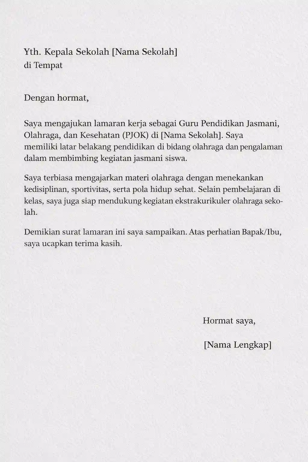 Contoh Surat Lamaran Kerja Guru Olahraga