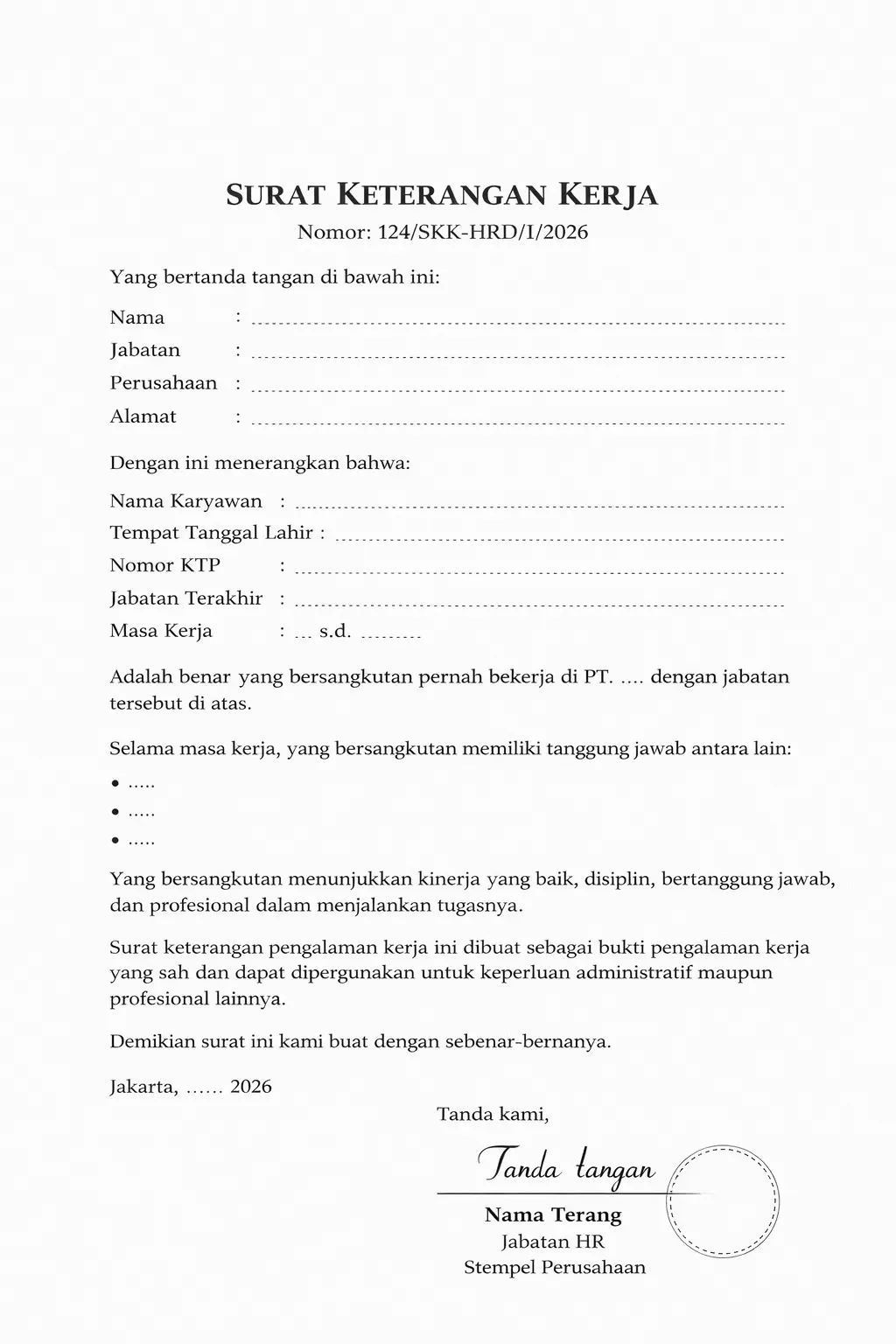 contoh surat keterangan kerja Untuk bukti pengalaman kerja