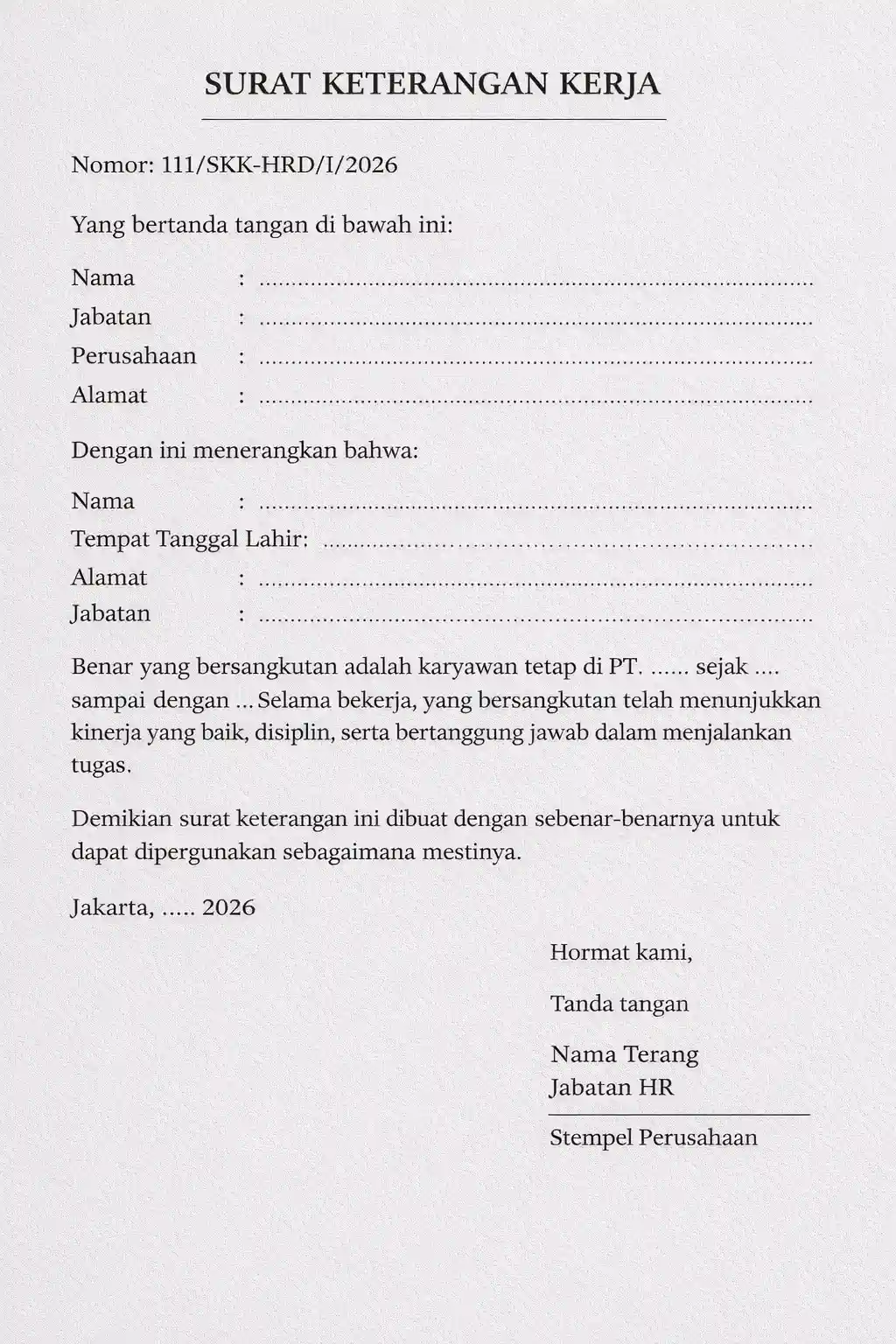 contoh surat keterangan kerja Untuk melamar pekerjaan