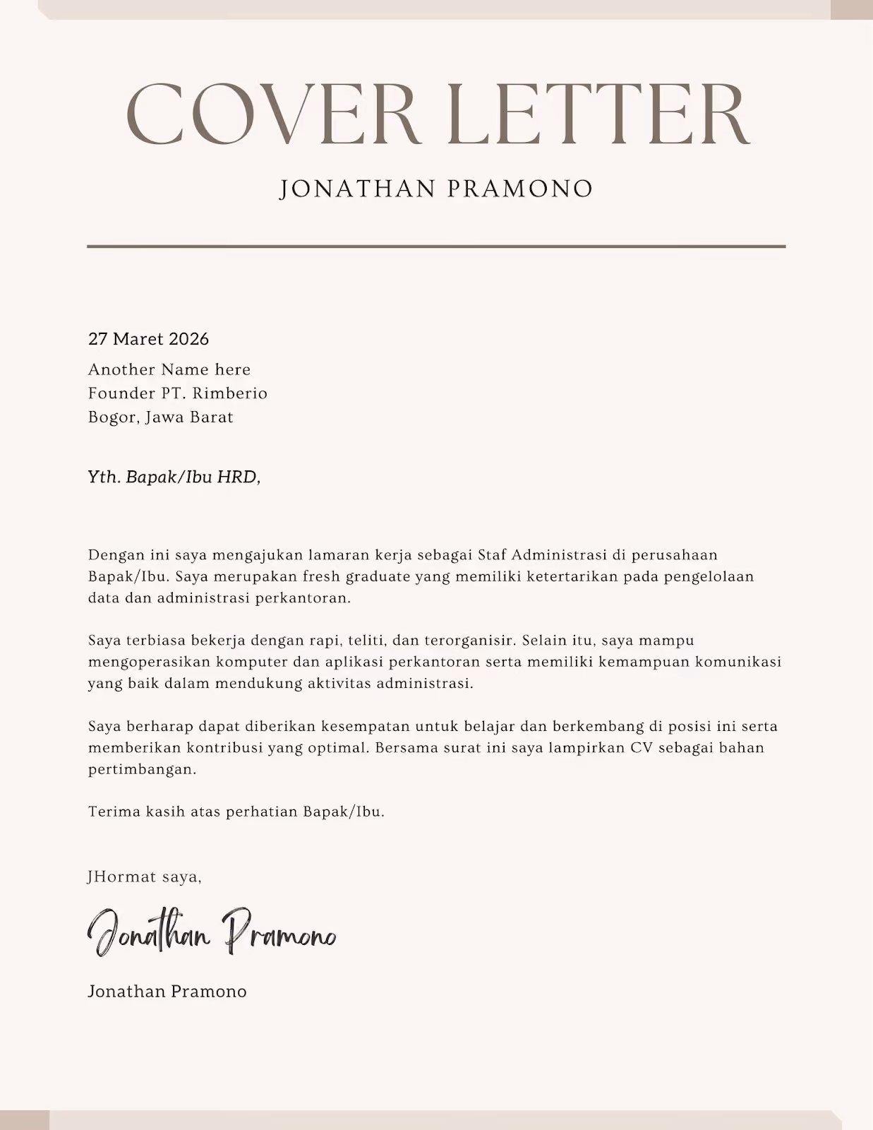 Surat lamaran kerja fresh graduate