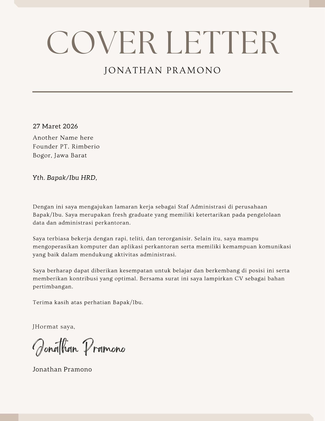 Surat lamaran kerja fresh graduate