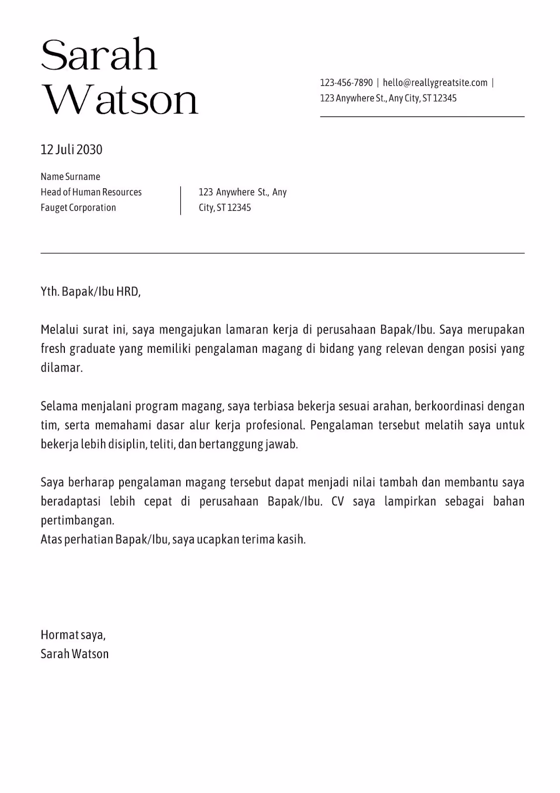 Surat lamaran kerja fresh graduate