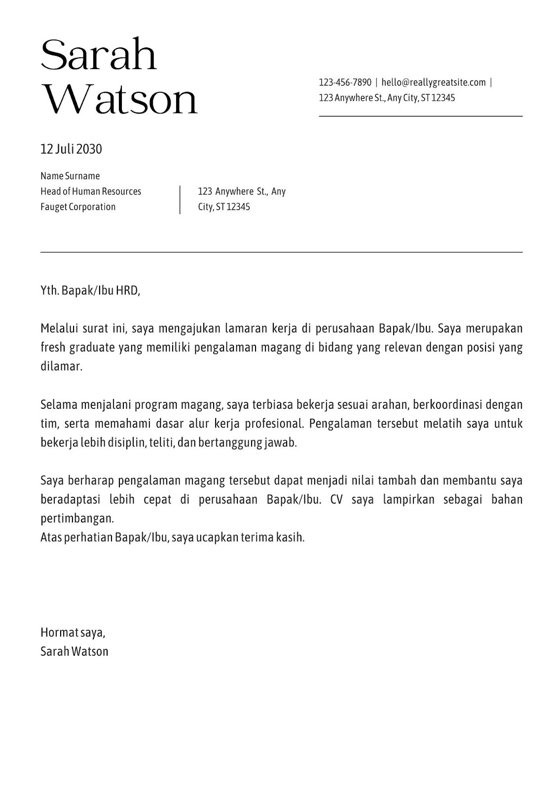 Surat lamaran kerja fresh graduate