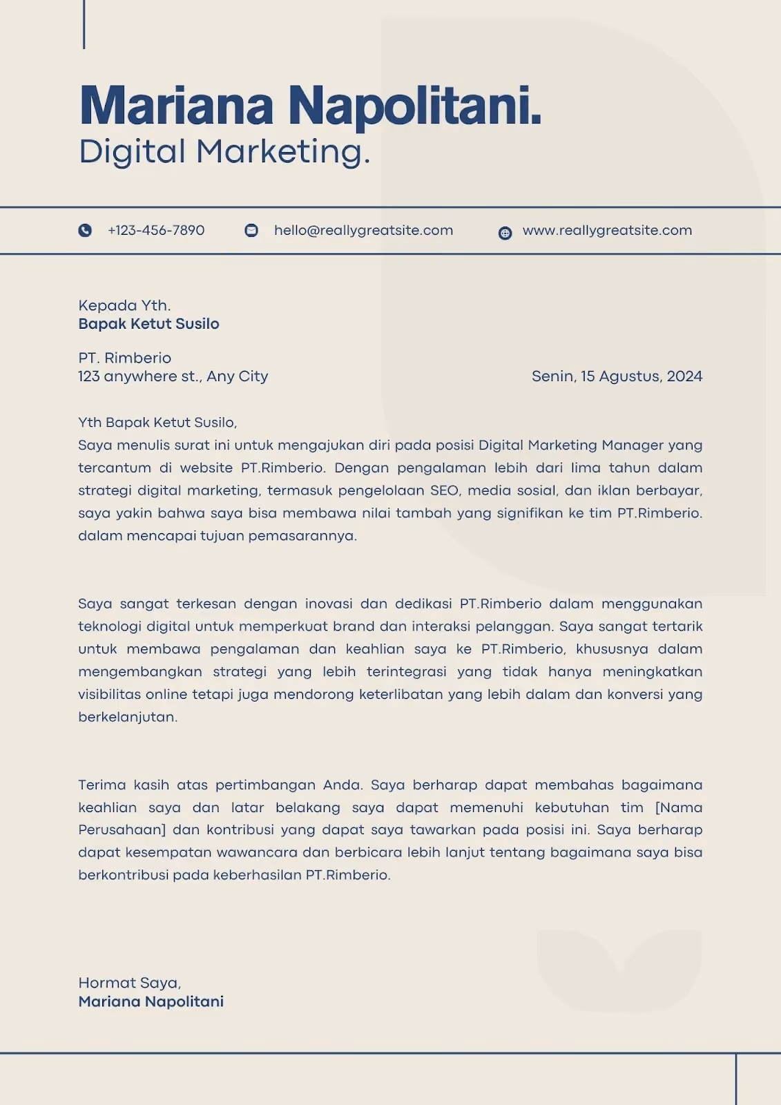 Surat lamaran kerja fresh graduate 