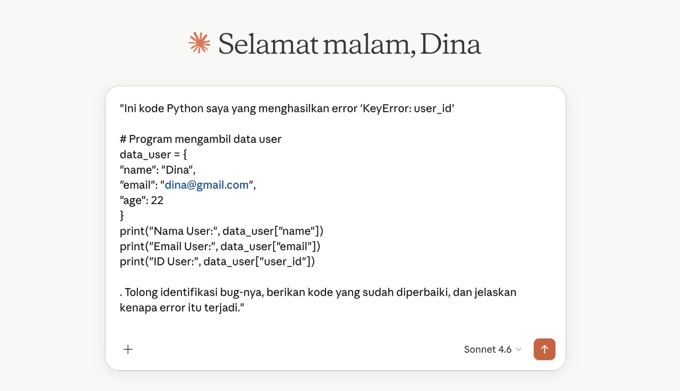 Debug error dengan paste kode langsung