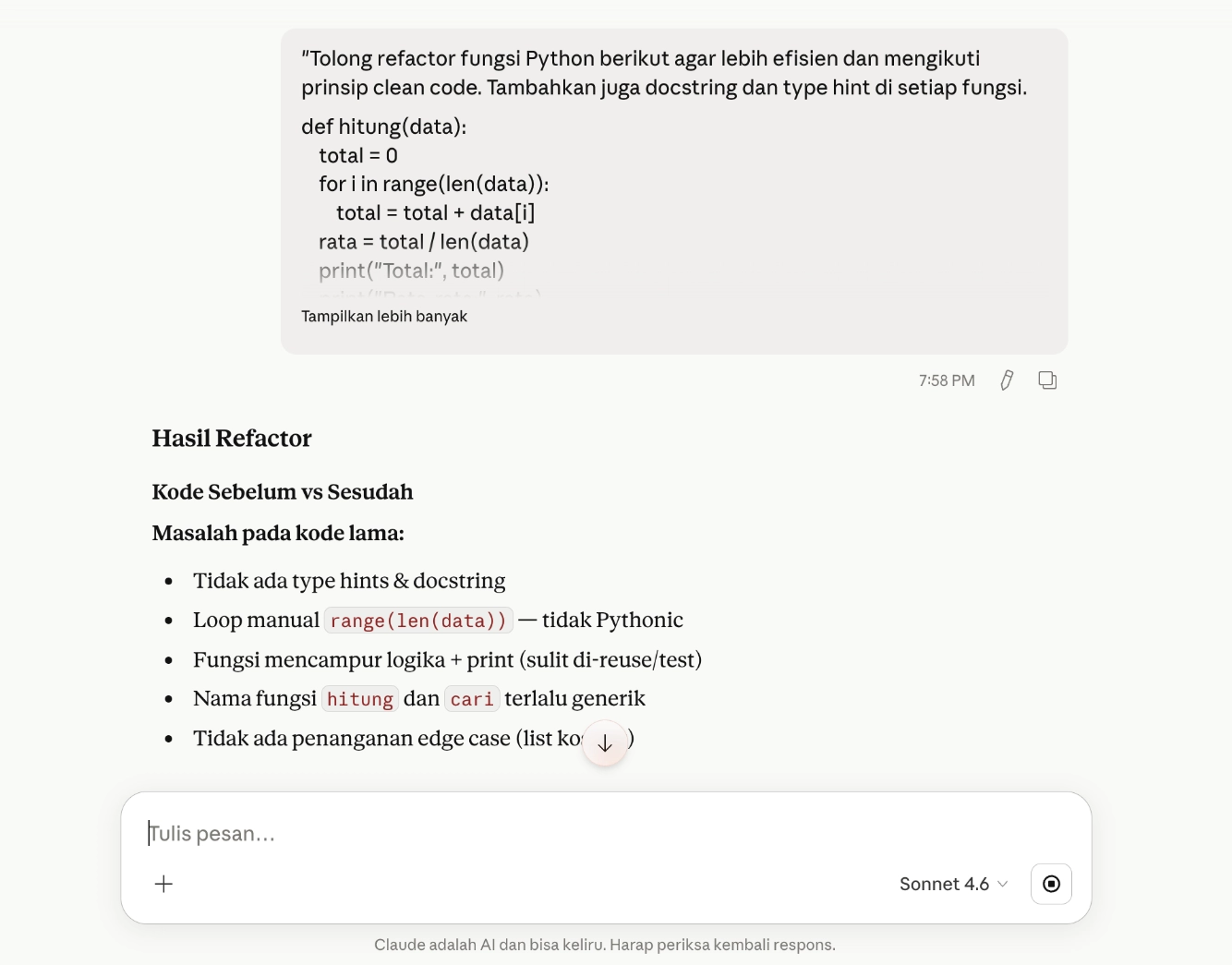 Refactor kode yang terlalu panjang atau berantakan