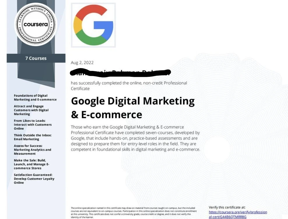 Google Digital Marketing & E-commerce Certificate (Coursera)