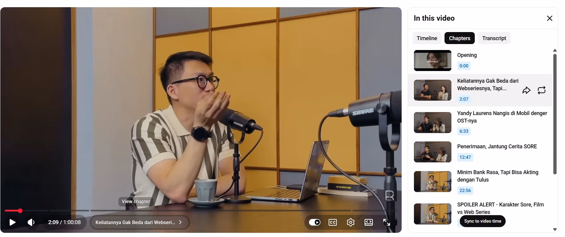 Klik informasi yang berada di bagian bawah video, lalu di sebelah kanan video muncul kotak “In this video”.