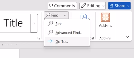 Klik menu “Find”, lalu pilih “Go To”