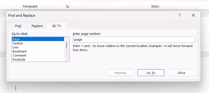 Pada bagian “Enter page number”, ketik: \page, lalu tekan “Enter” pada keyboard