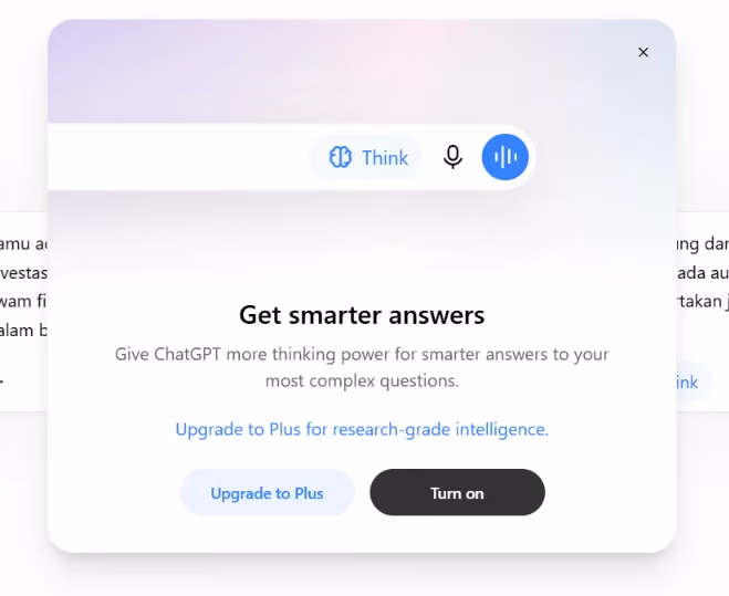 mengaktifkan fitur Think pada ChatGPT