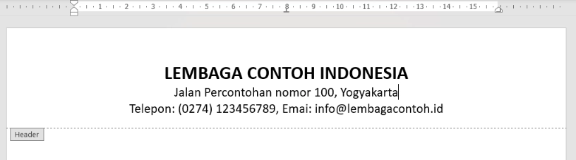ketik identitas organisasi atau instansi di Header