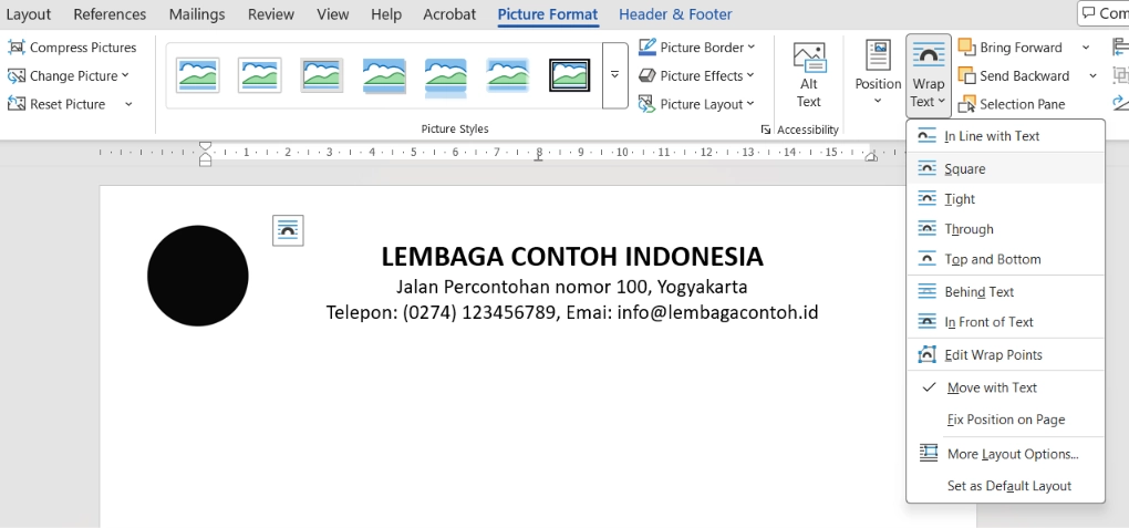 “Wrap Text” (misalnya pilih “Square”)