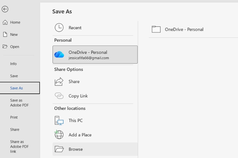 “File” → “Save As” → Klik “Browse”