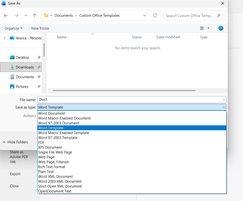 “Word Template”, lalu klik “Save”