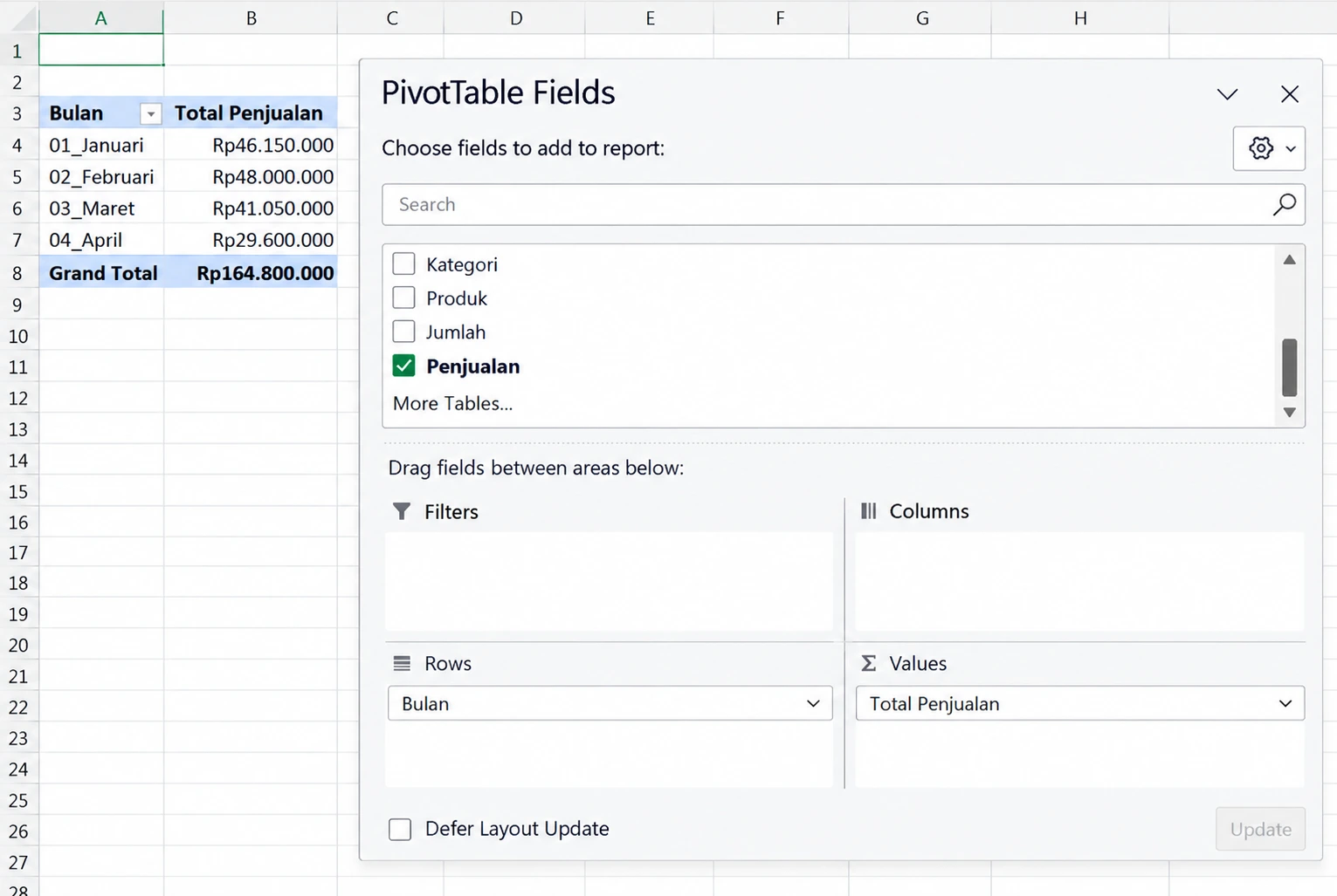 Buat Pivot Table