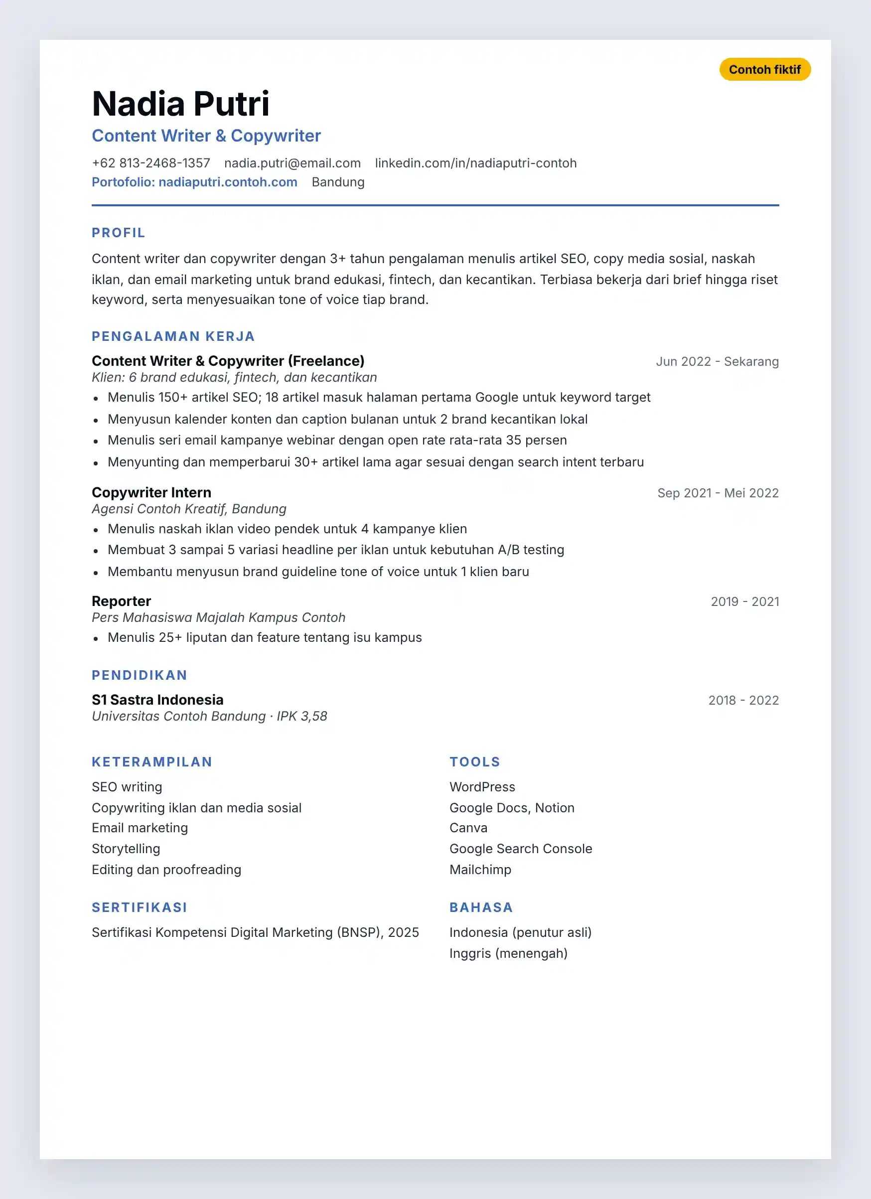 CV Content Writer dan Copywriter