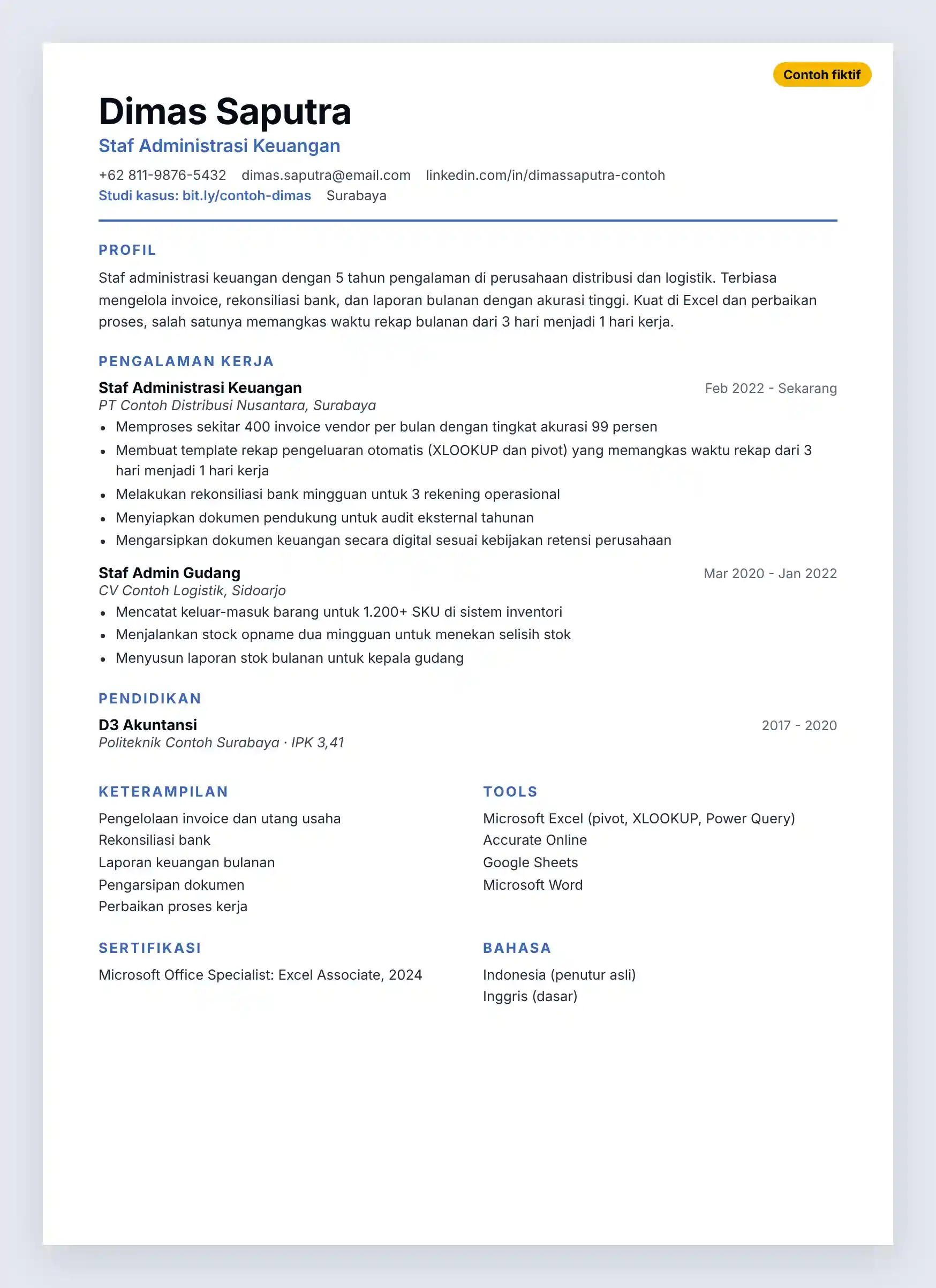 CV Posisi Nonkreatif (Admin, Finance, Operasional)