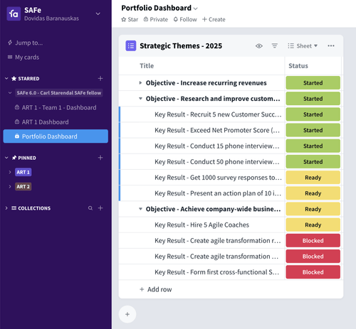Favro product screenshot