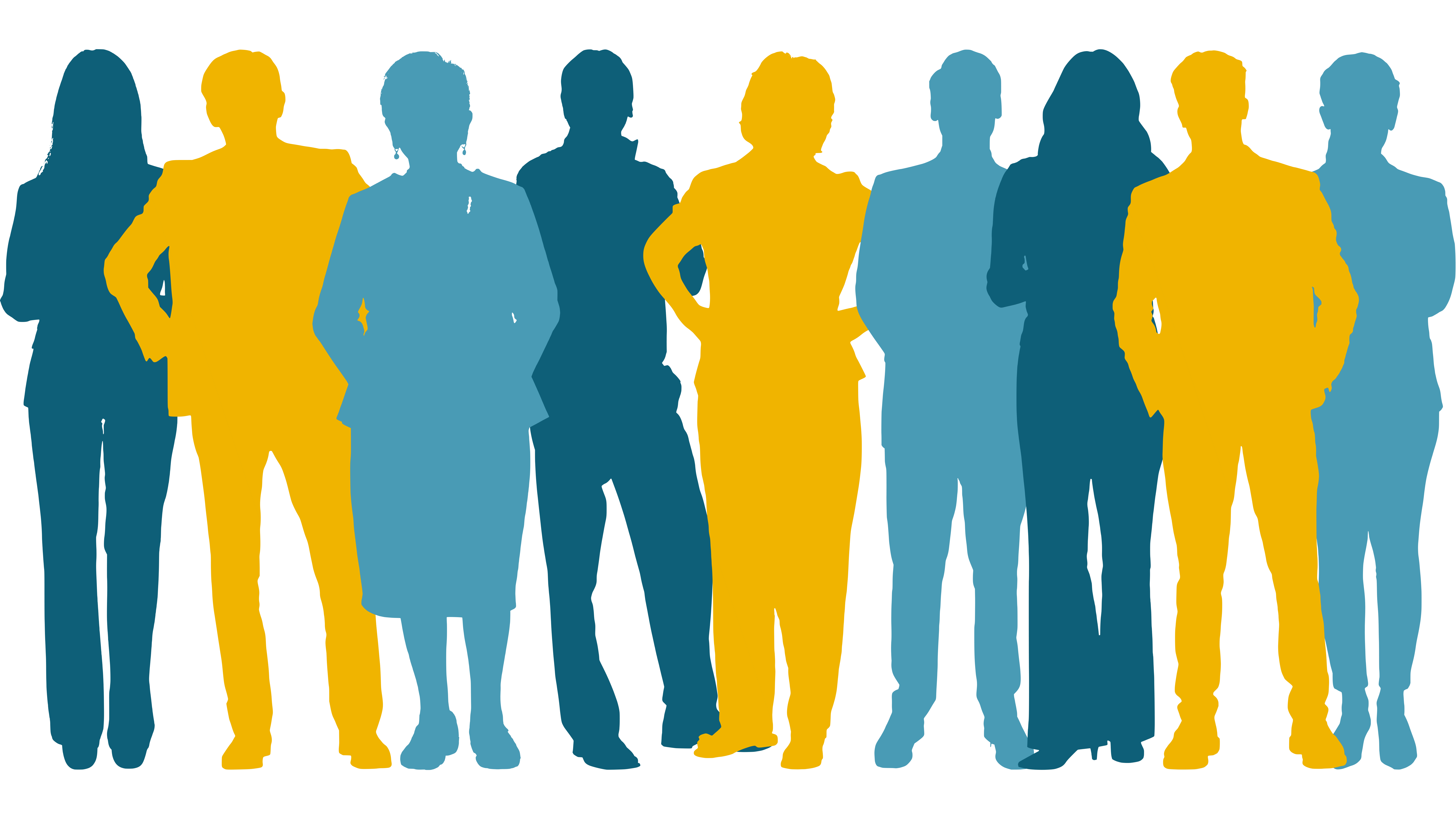 Group of slightly overlapping coloured silhouettes