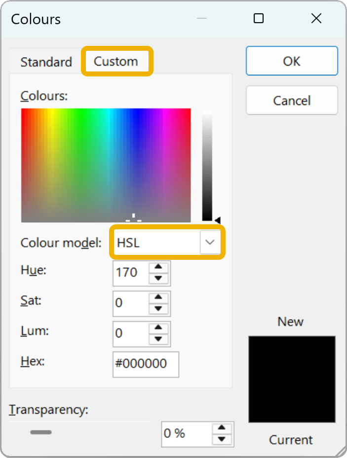 The colour picker dialog box
