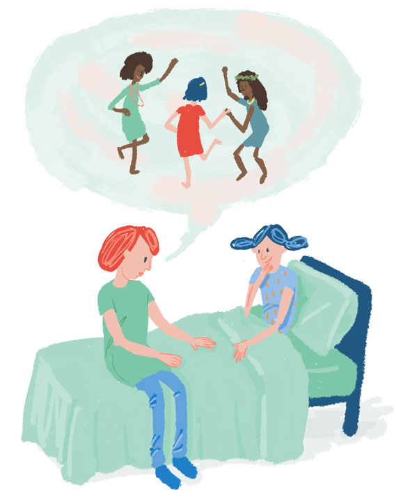 Marie telling her sister Cat a story