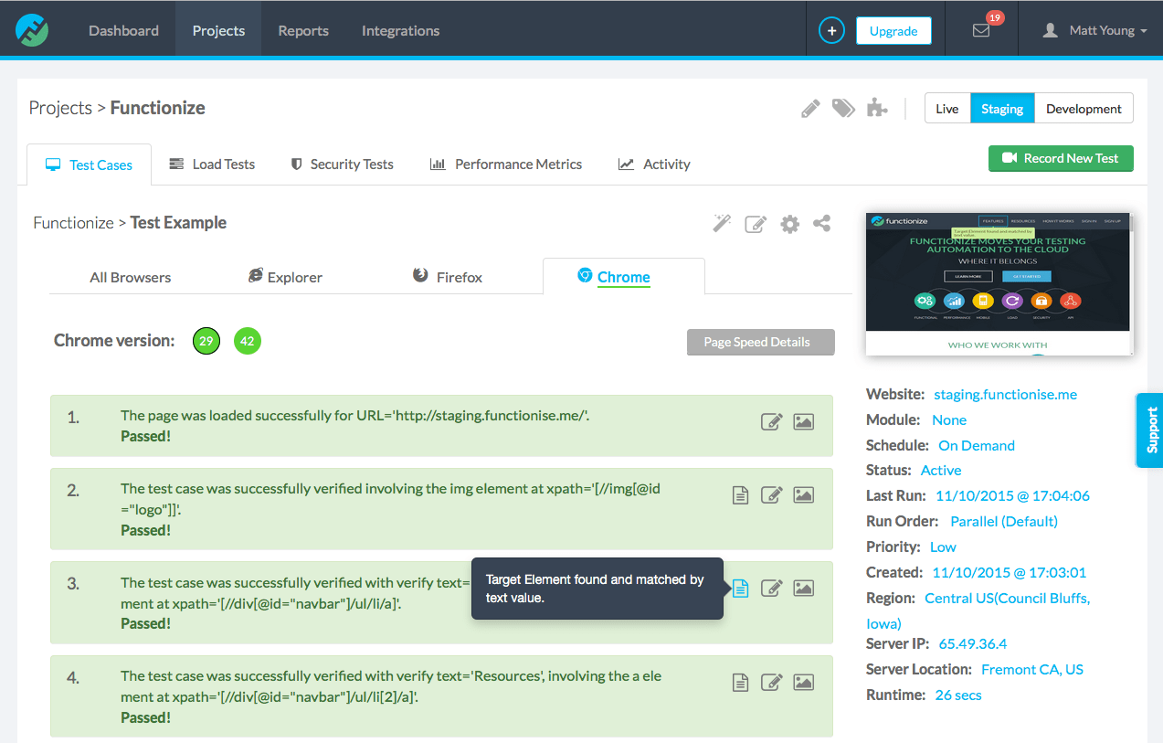 Functionize is the only browser-driven, cloud-based test automation solution that brings together all major areas of testing into a single platform.