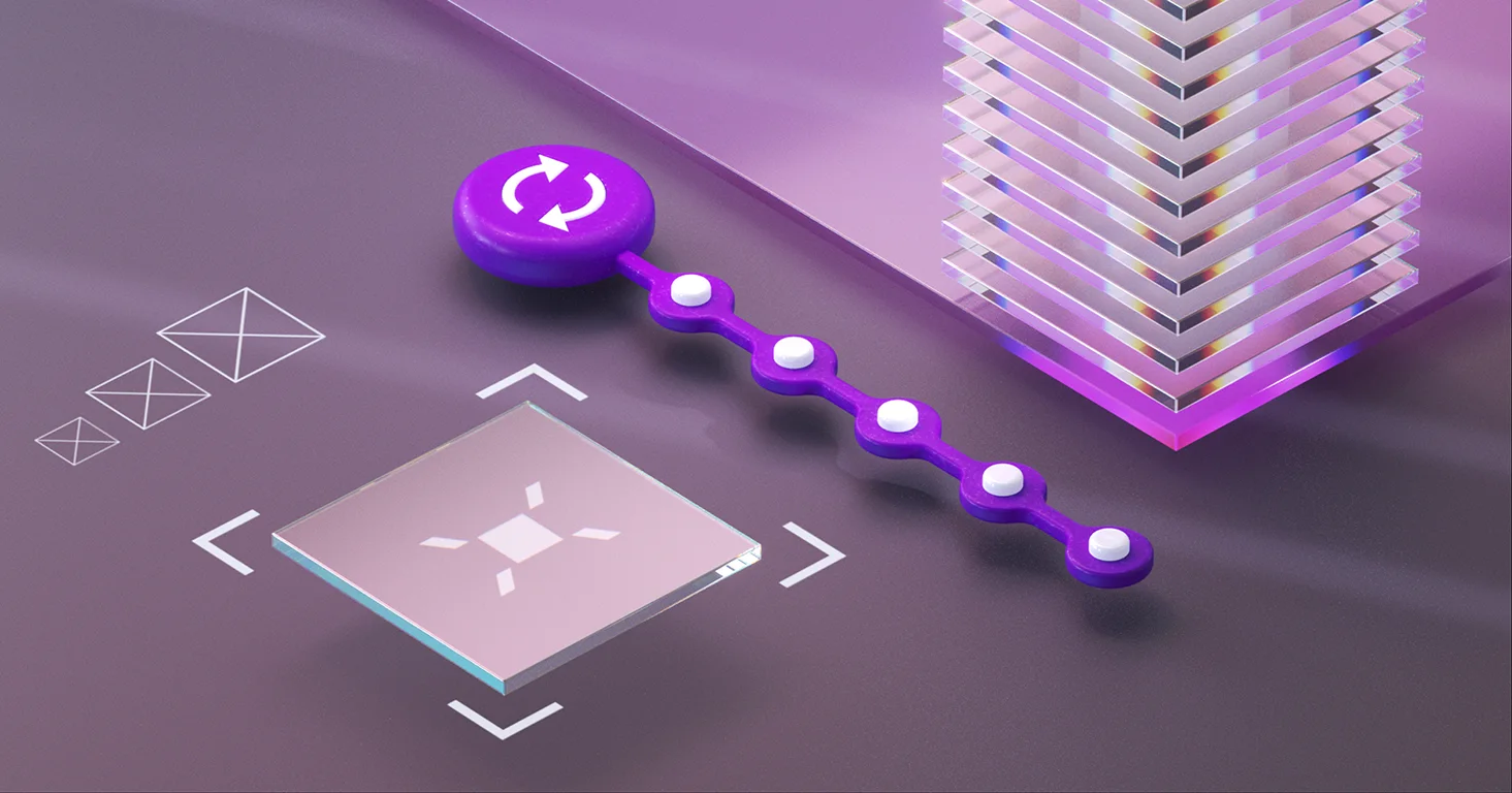 Testing workflow with connected steps and a refresh icon, representing faster failure checks and test updates