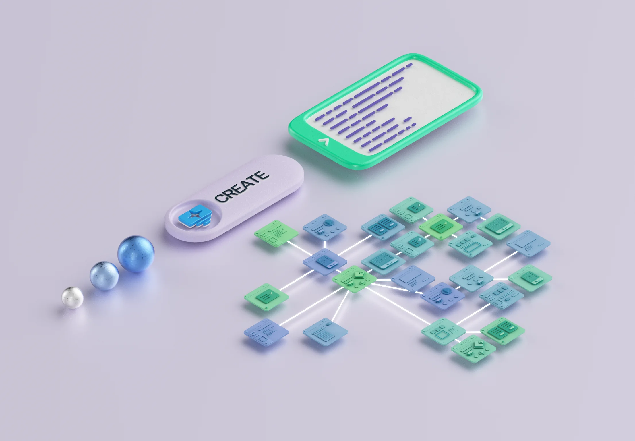 Test command flowing into connected application steps, representing people setting the standard while AI agents run the tests
