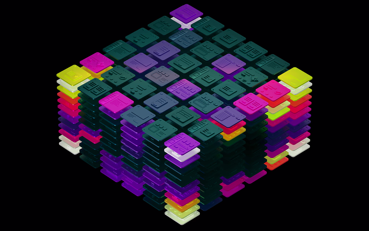 Stacked application test layers representing automated tests that write, update, and fix themselves as the UI changes.