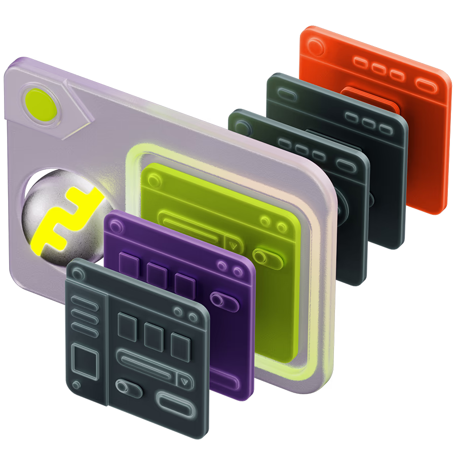 Layered application windows representing AI software testing that checks app behavior and quality across every release