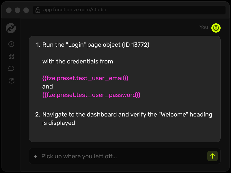 Test Dara Management in Studio: import your CSV table with all the data and map it simply by prompting - system will do the rest
