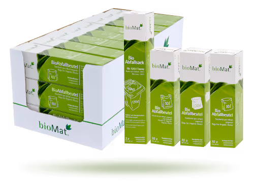 Vouwdozen van Biomat composteerbare en microplastic-vrije afvalzakken
