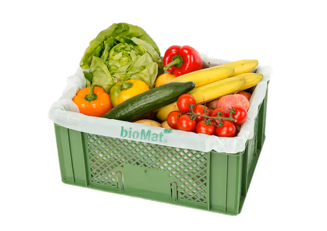 Frukt- og grønnsakskasse med komposterbara NATURAPACKAGING® linere