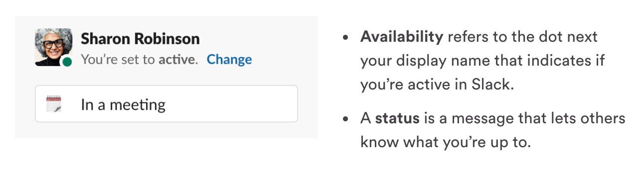 Slack - set availability or status