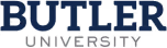 Butler University logo with bold navy blue text for Butler above smaller gray text for University.