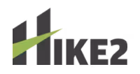 HIKE2 logo with bold gray text and a green diagonal line cutting through the H for a modern business design