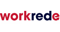 Workrede logo with bold lowercase letters in red and navy blue, combining a professional and modern design